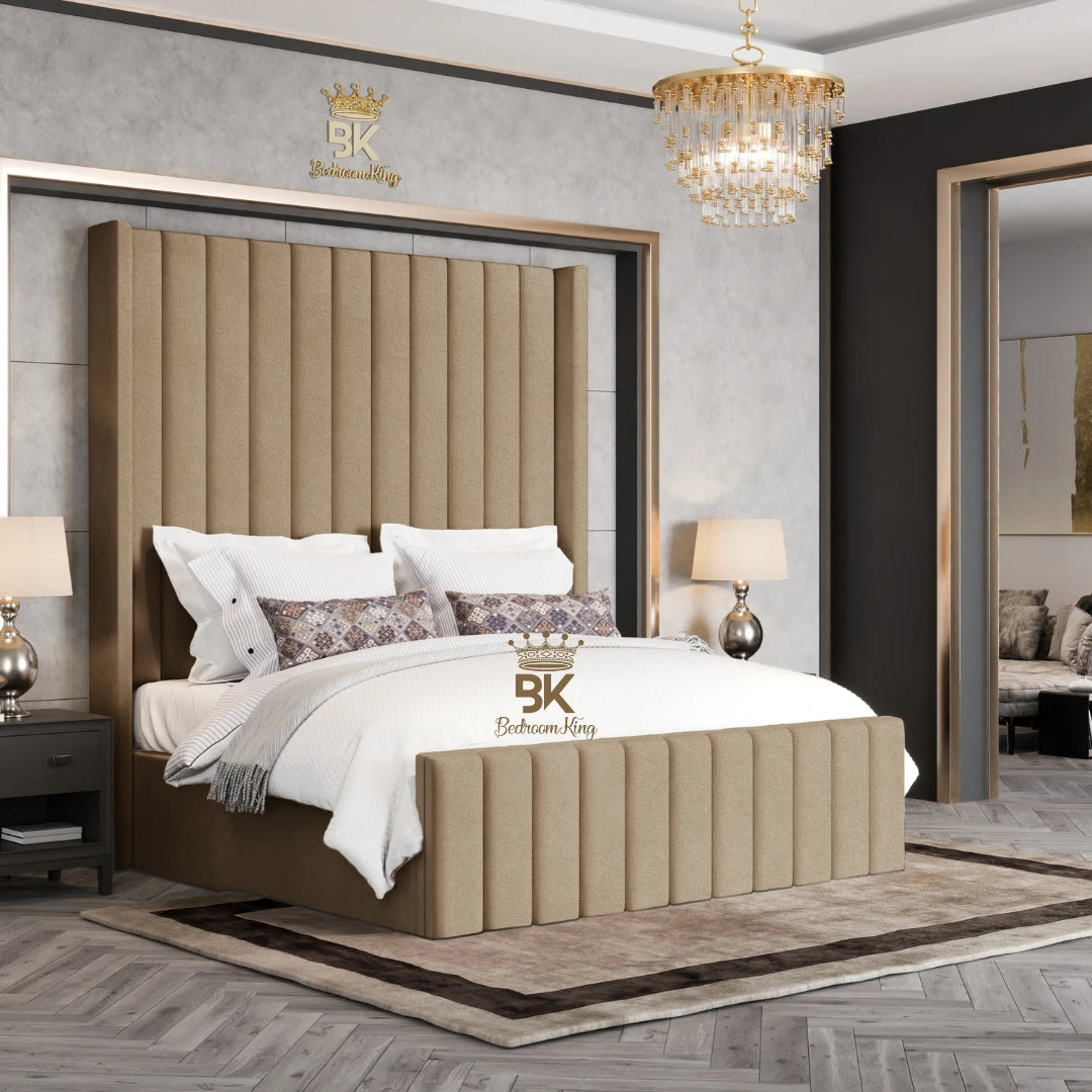 Hadley Panel Wingback Upholstered Bed Frame - Almond Coniston