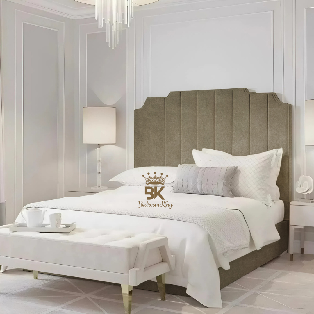 Lacey Art Deco Bedframe Pictured With Tall Headboard