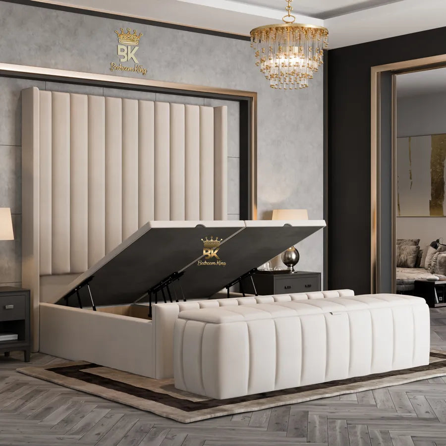 Hadley Panel Wingback Upholstered Bed Frame - Bedroomking