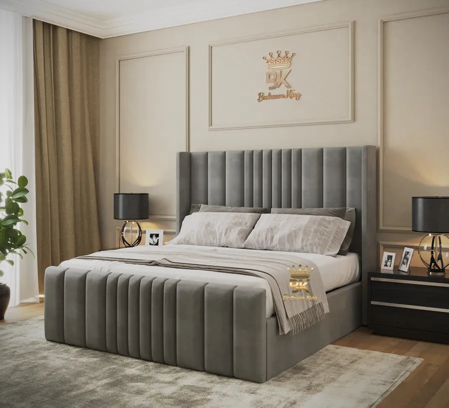 Leymond Panelled Wingback Bed Frame - Bedroomking