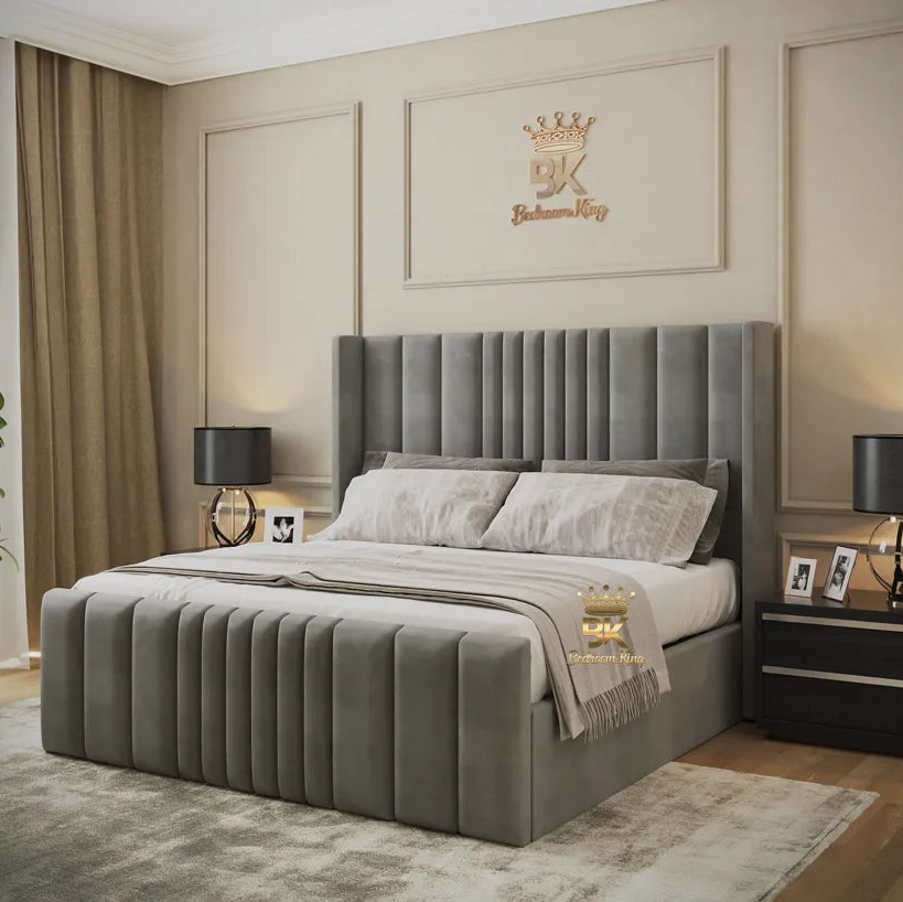 Leymond Panelled Wingback Bed Frame - Bedroomking