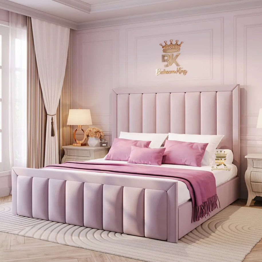 Pink Upholstered Ottoman Storage Bed Frame made by Bedroomking