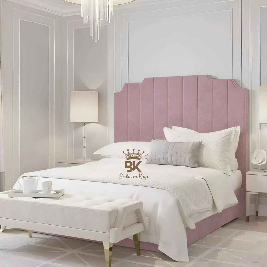 Lacey Art Deco Bedframe Pictured With Tall Headboard