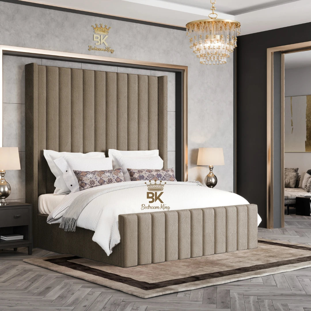 Hadley Panel Wingback Upholstered Bed Frame - Almond Coniston