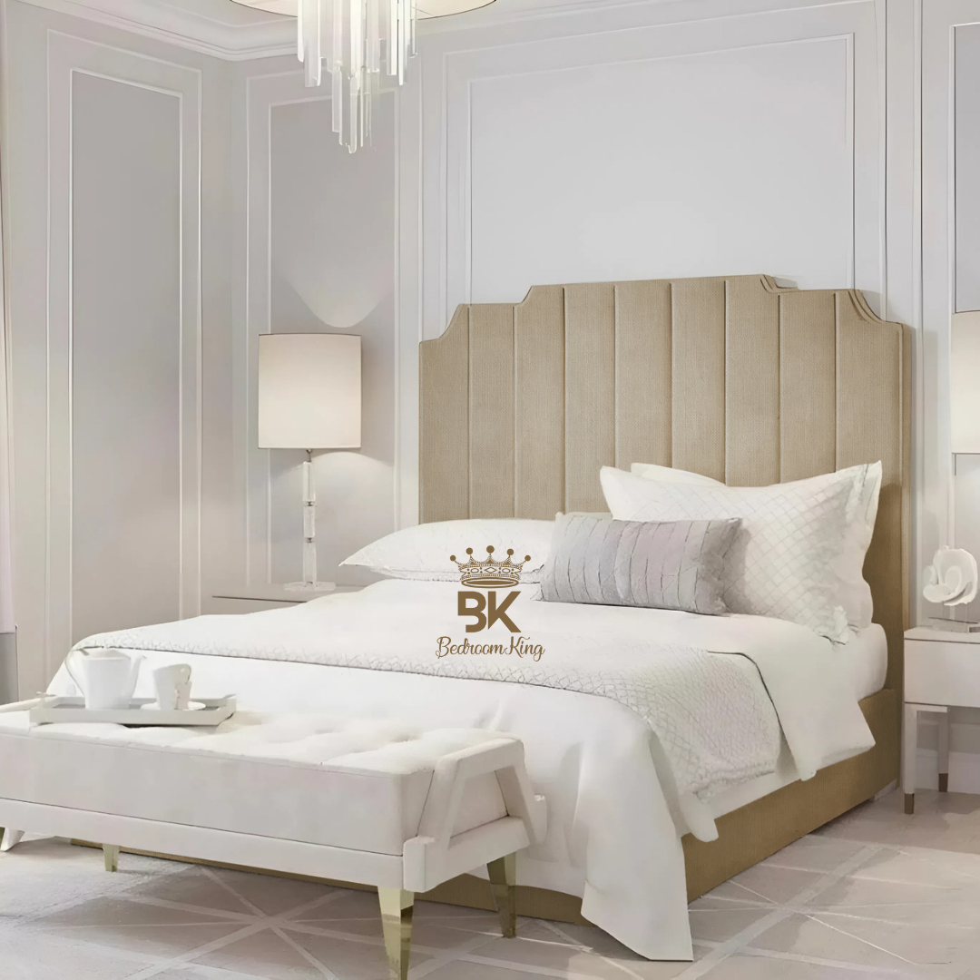 Lacey Art Deco Bedframe Pictured With Tall Headboard