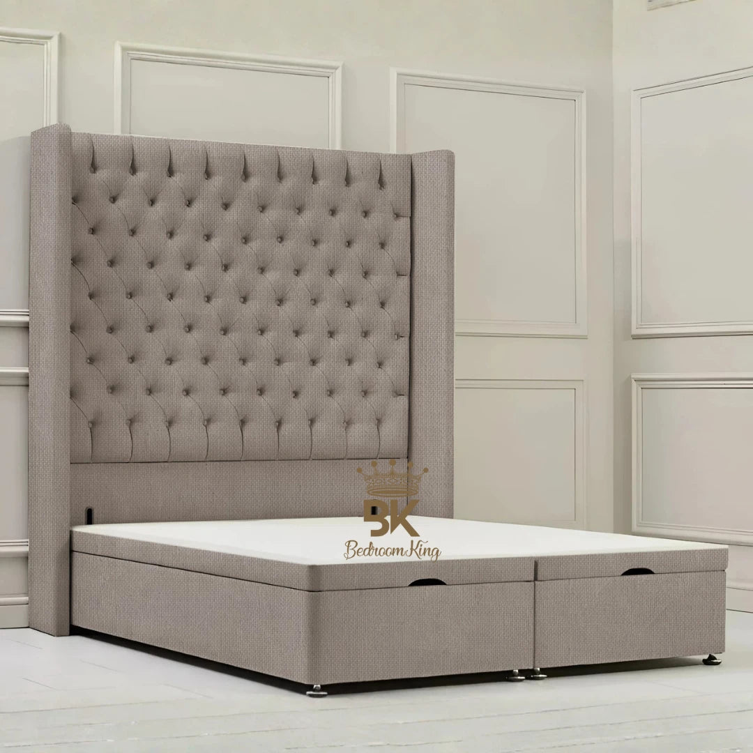 Canterbury Wingback Ottoman Divan Storage Bed - Mustard Plush Velvet