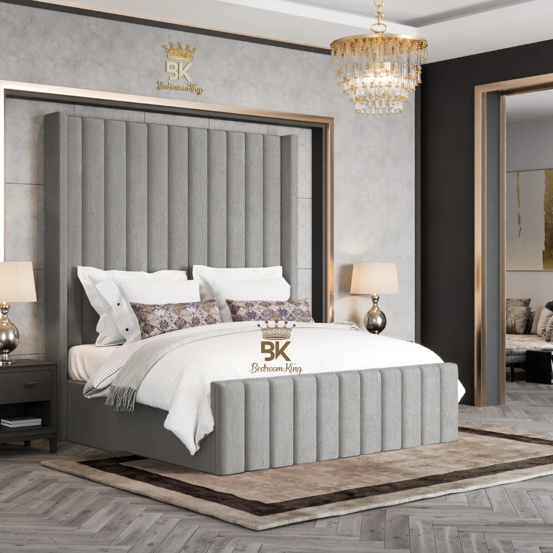 Hadley Panel Wingback Upholstered Bed Frame - Almond Coniston