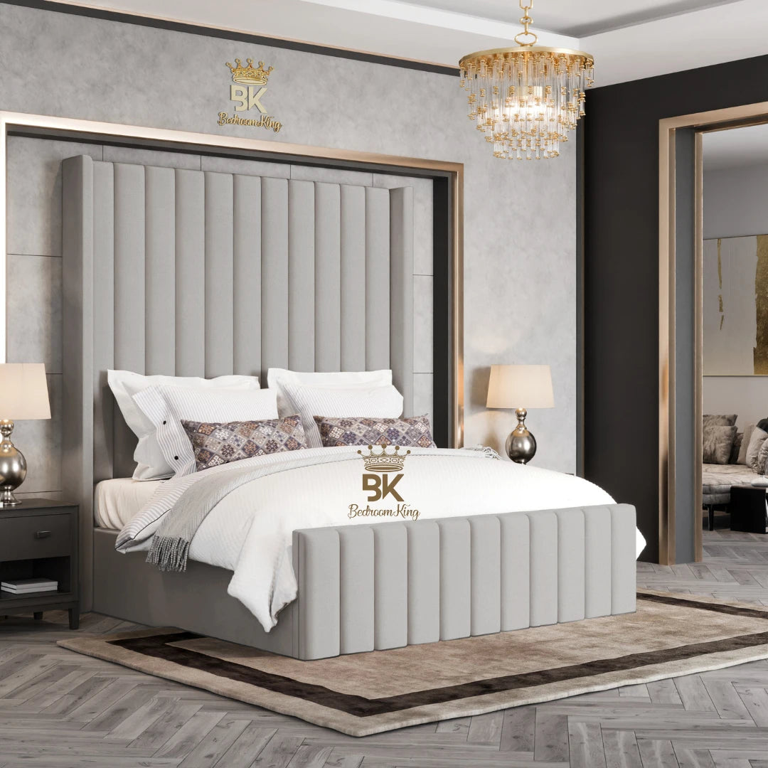 Hadley Panel Wingback Upholstered Bed Frame - Almond Coniston