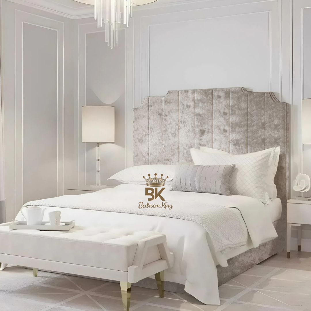 Lacey Art Deco Bedframe Pictured With Tall Headboard