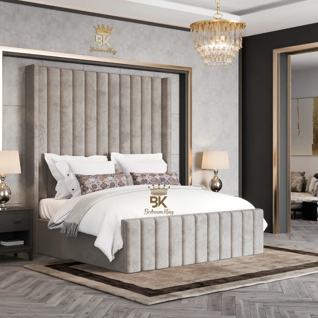 Hadley Panel Wingback Upholstered Bed Frame - Almond Coniston