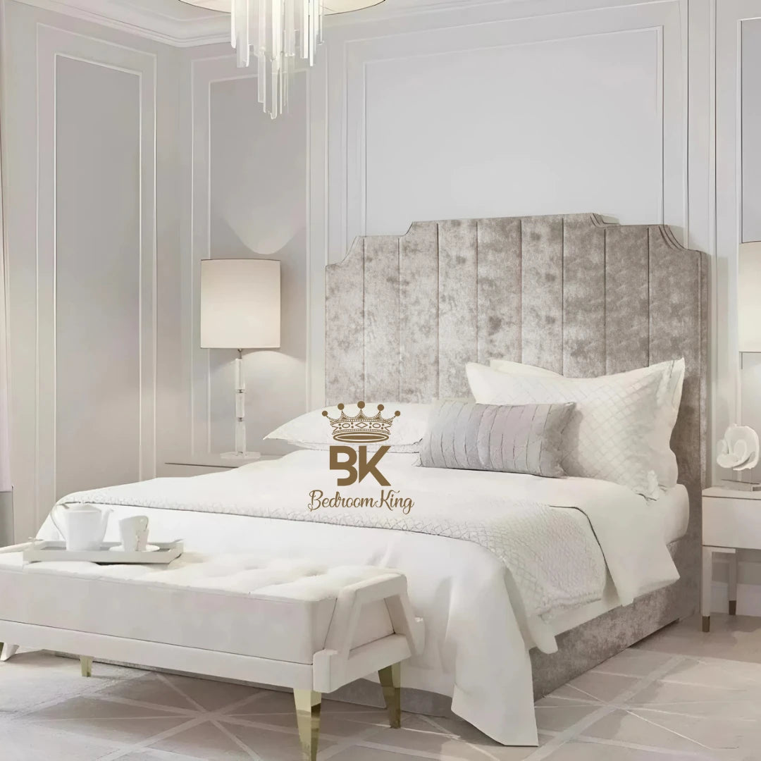 Lacey Art Deco Bedframe Pictured With Tall Headboard