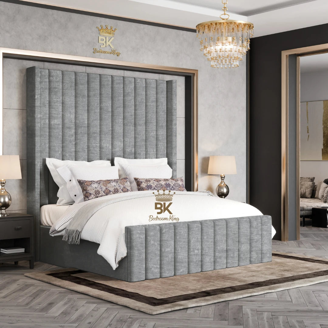 Hadley Panel Wingback Upholstered Bed Frame - Almond Coniston