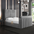 Panel TV Bed Frame in silver plush velvet