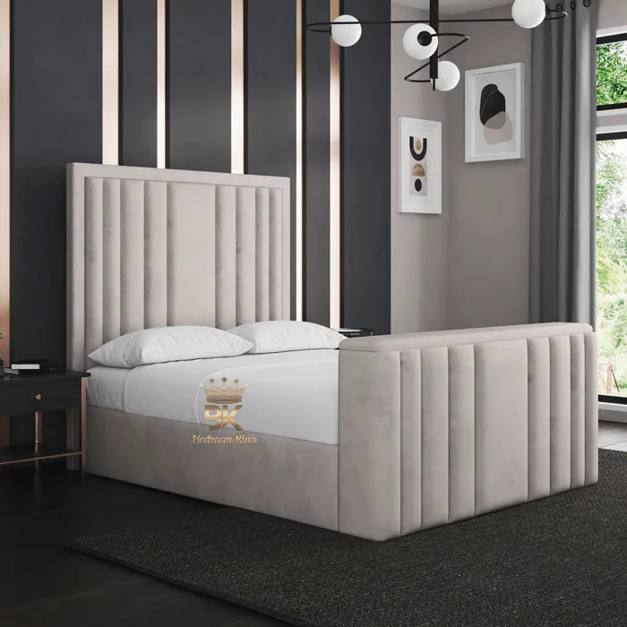Lisbon Panelled TV Bed Frame in  silver plush velvet