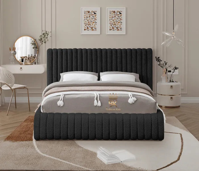 Teddy Boucle Black Bed Frame - Metal gas lift bed storage