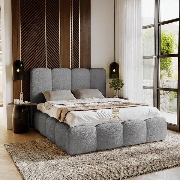 Teddy Boucle Grey Bed Frame - 54" High Headboard