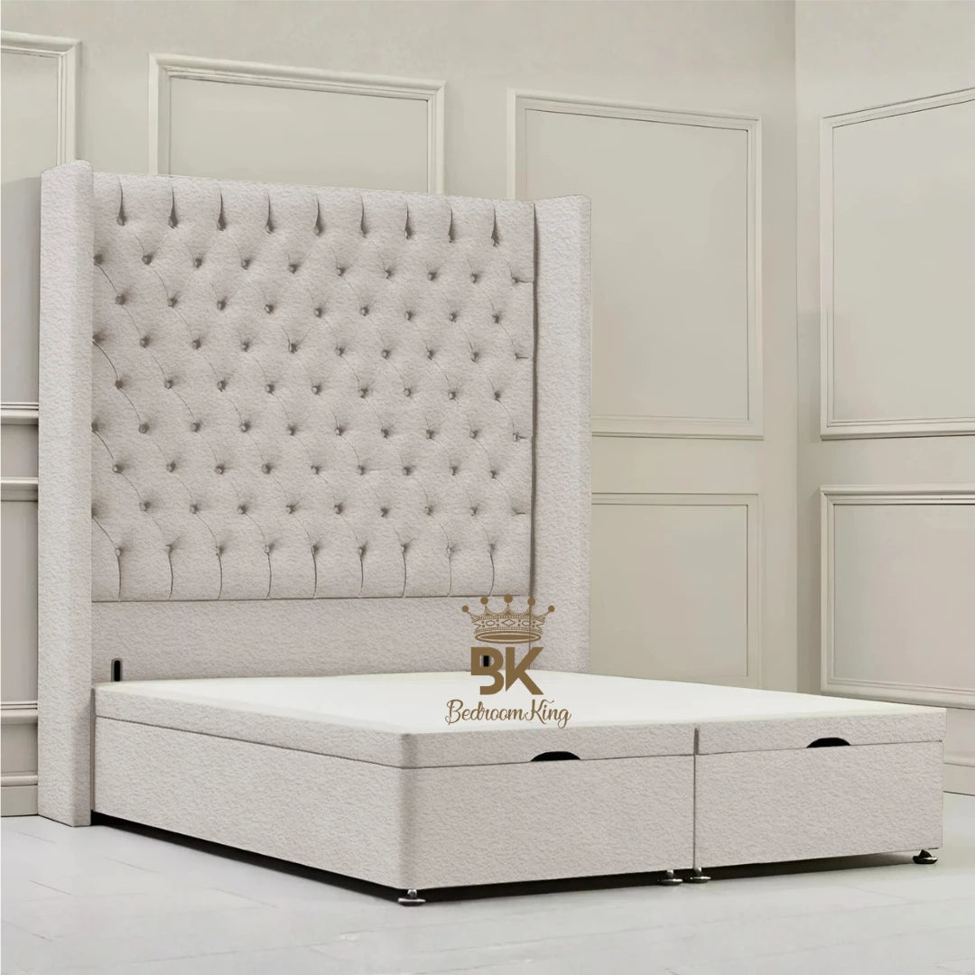 Canterbury Wingback Ottoman Divan Storage Bed - Mustard Plush Velvet