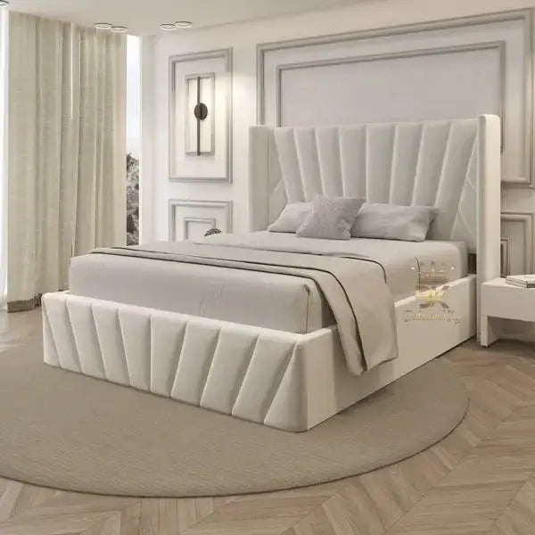 4ft6 double bed in white plush velvet made by Bedroomking