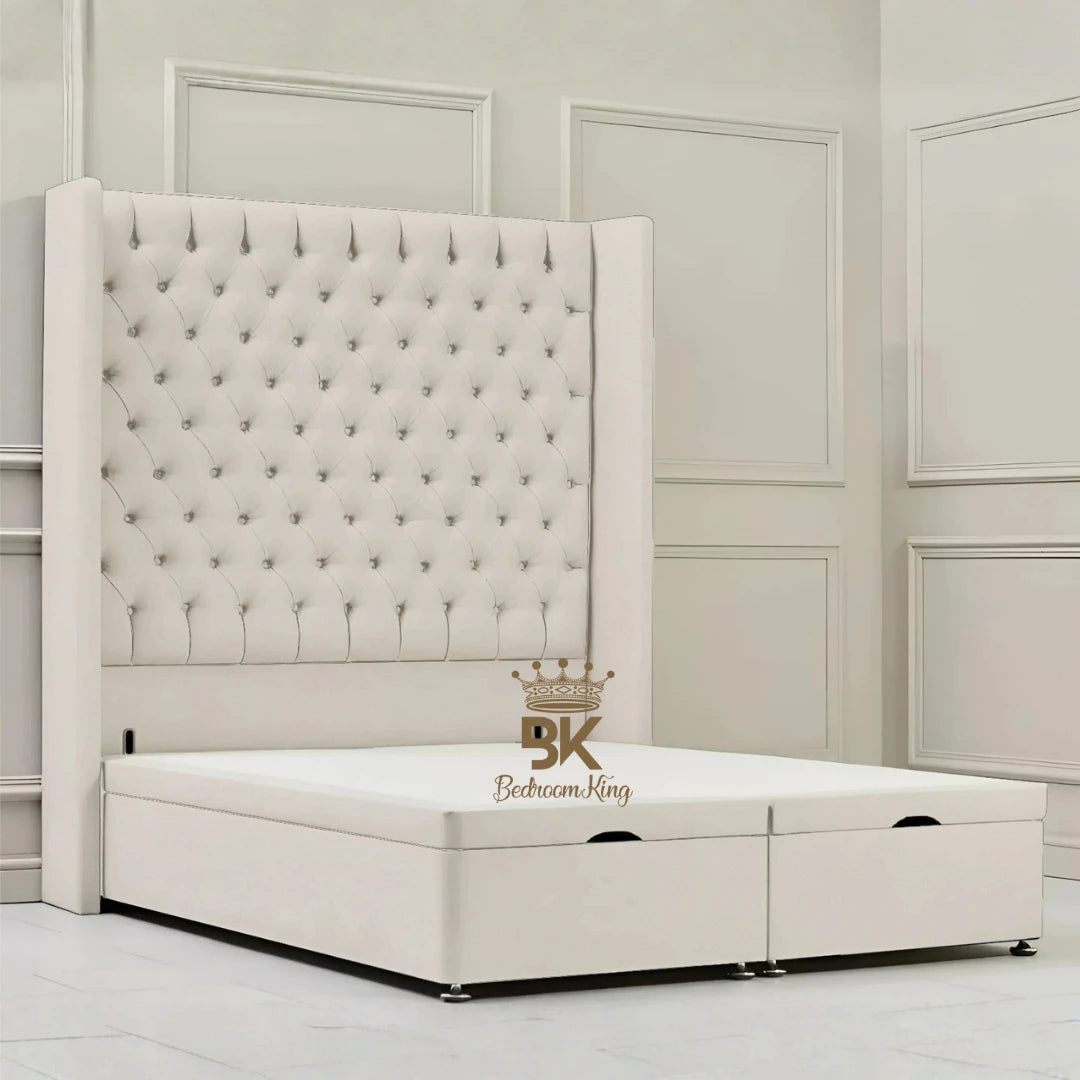 Canterbury Wingback Ottoman Divan Storage Bed - Mustard Plush Velvet