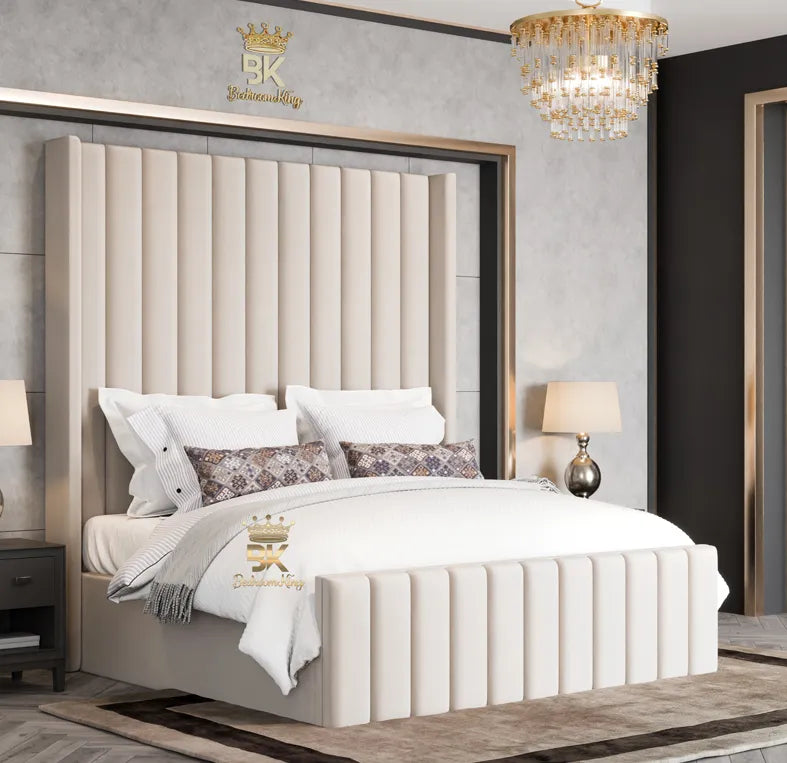 Hadley Panel Wingback Upholstered Bed Frame - Bedroomking