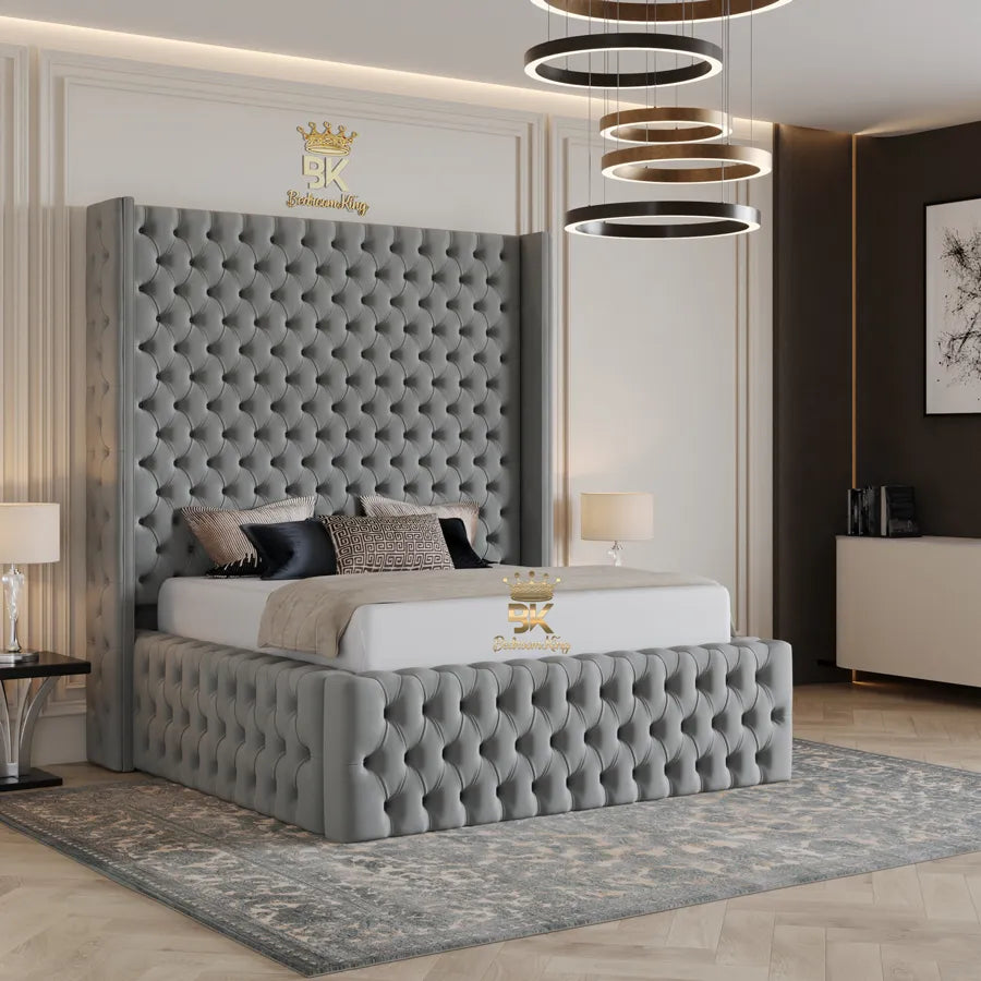 Lola Luxurious Wingback Bed Frame 80" (6ft6) Headboard - Bedroomking