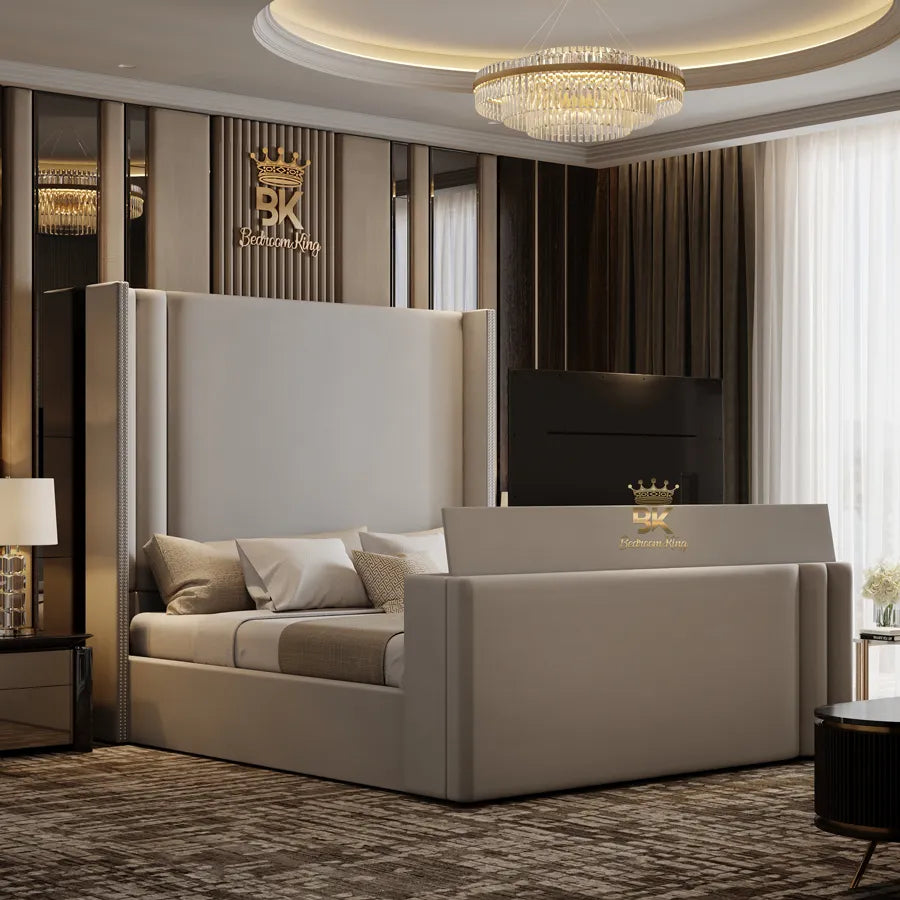 Wingback Tall Headboard Ottoman TV Bed made by Bedroomking