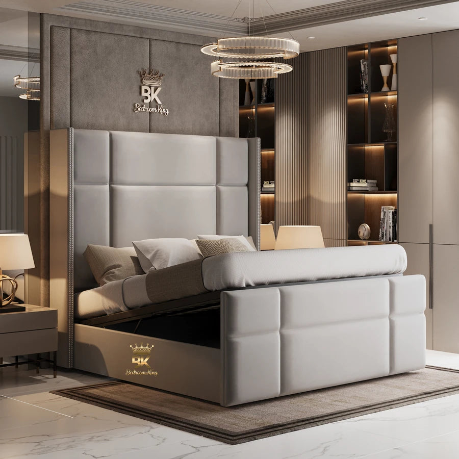 Wingback Upholstered Storage Bed Frame with Tall Headboard made by Bedroomking