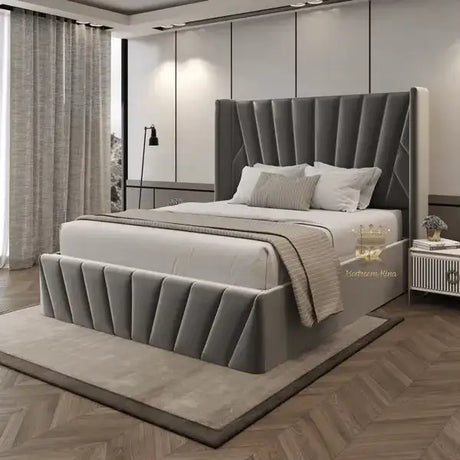 Wingback bed frame in grey kingsize made by Bedroomking