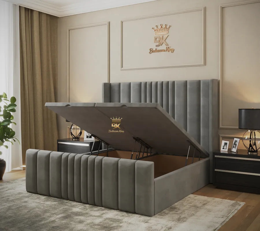 Leymond Panelled Wingback Bed Frame - Bedroomking