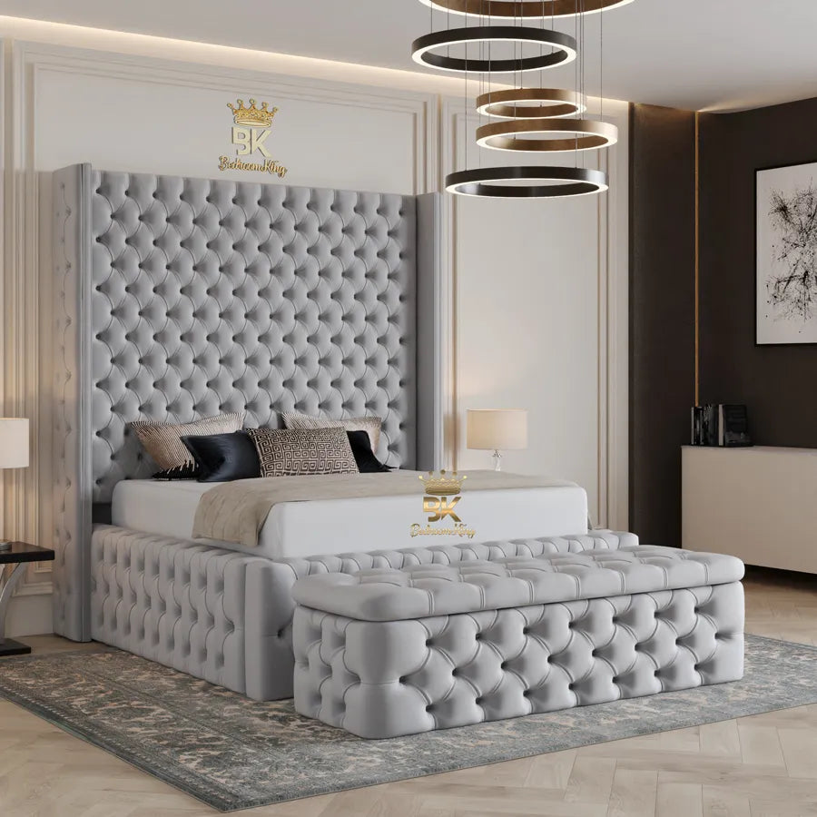 Lola Luxurious Wingback Bed Frame 80" (6ft6) Headboard - Bedroomking