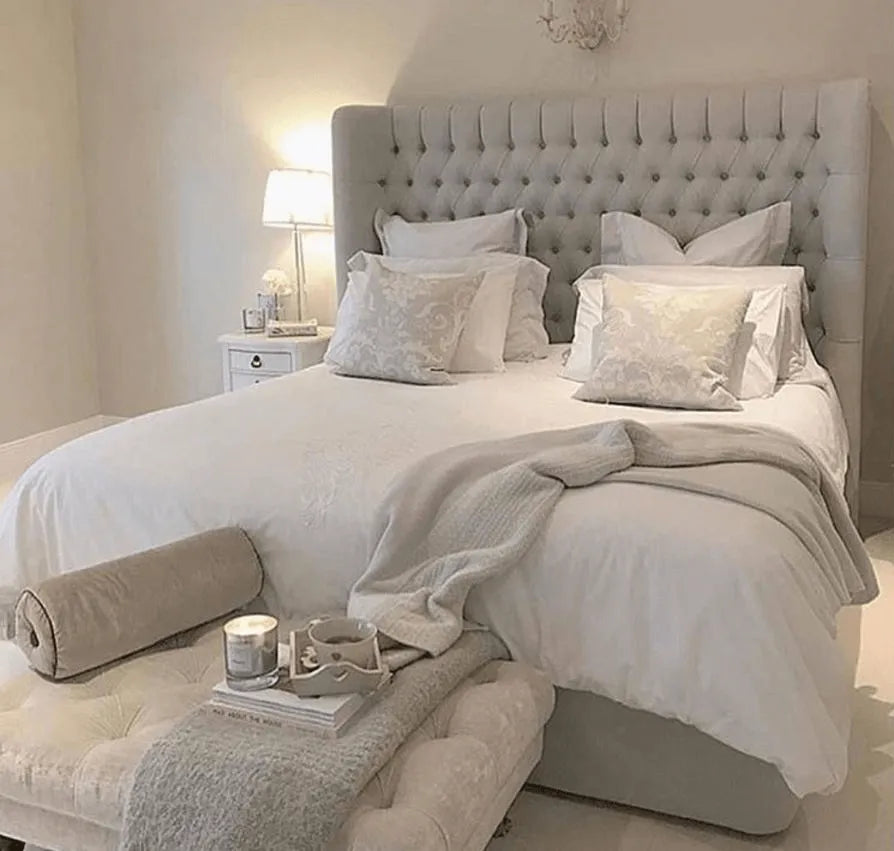 Marina Grandeur Wingback Bed Frame in silver naples