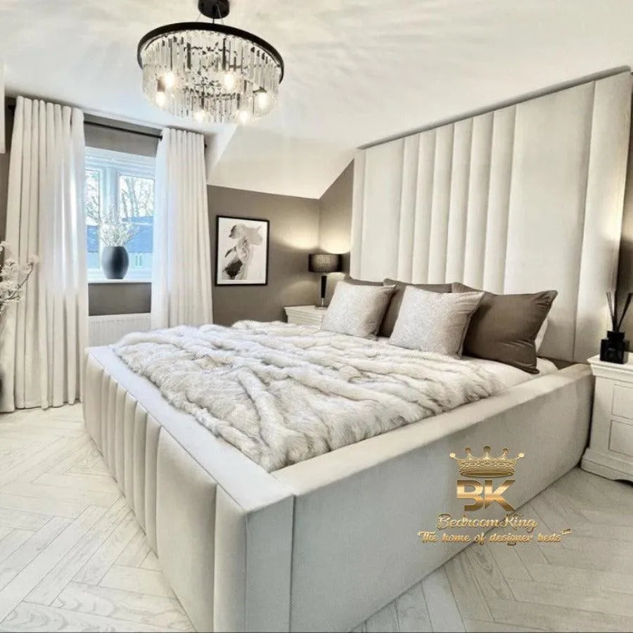 Royal Bed Frame High Wall Headboard 5ft Kingsize Cream Plush