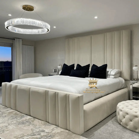 Lucy High End Bed Frame Pictured With Tall 90" (7ft5) Headboard - Bedroomking
