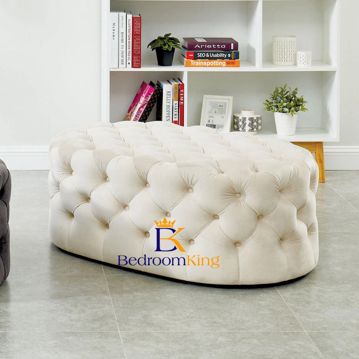 Harrington Oval Chesterfield Pouffe Footstool - Bedroomking