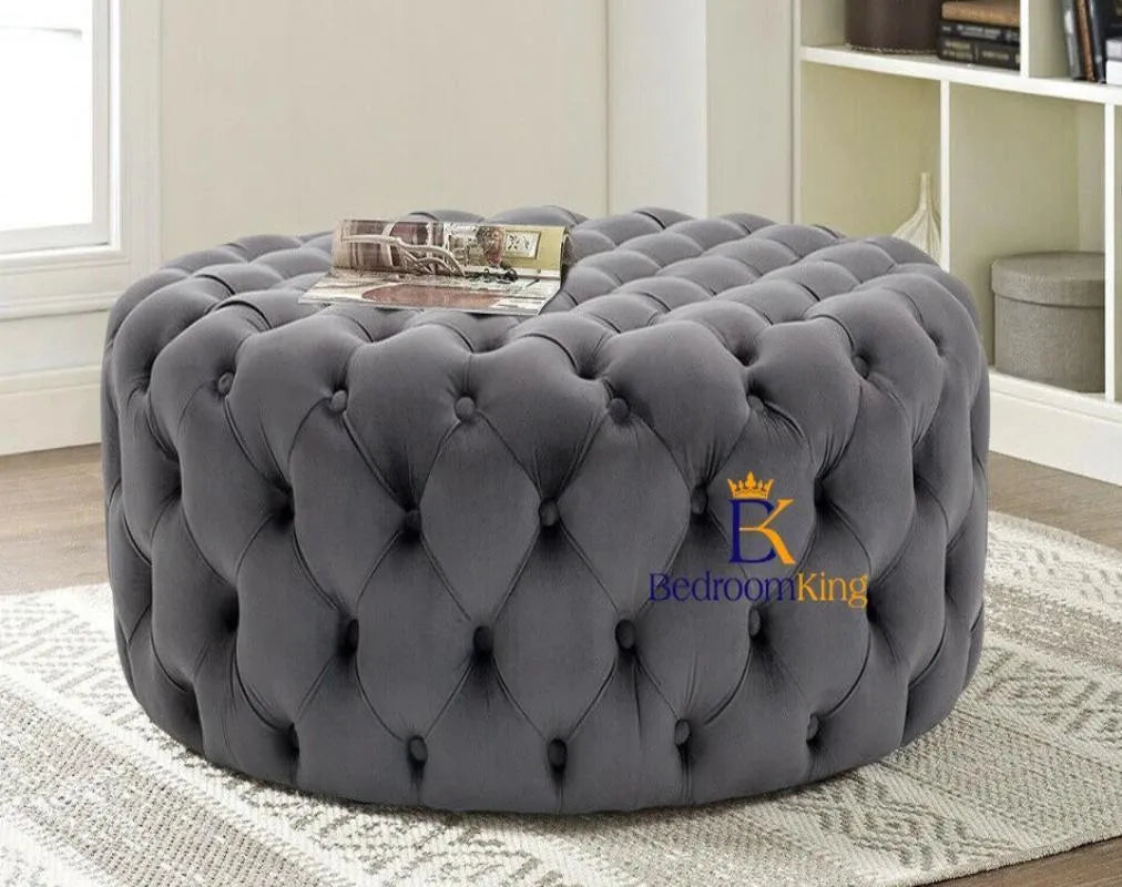 Oliviana Chesterfield Buttoned Pouffe - Bedroomking