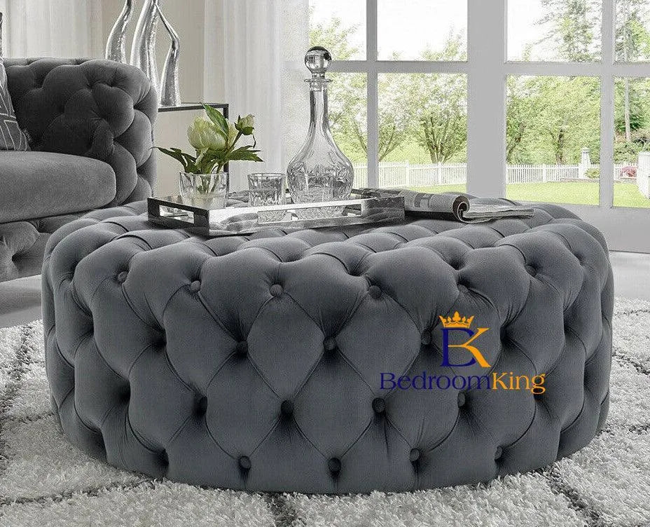 Oliviana Chesterfield Buttoned Pouffe - Bedroomking