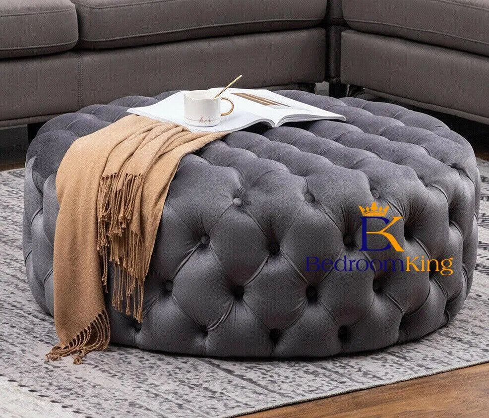Oliviana Chesterfield Buttoned Pouffe - Bedroomking