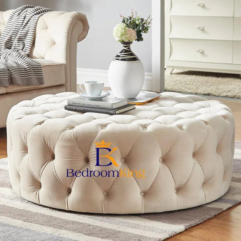 Oliviana Chesterfield Buttoned Pouffe - Bedroomking