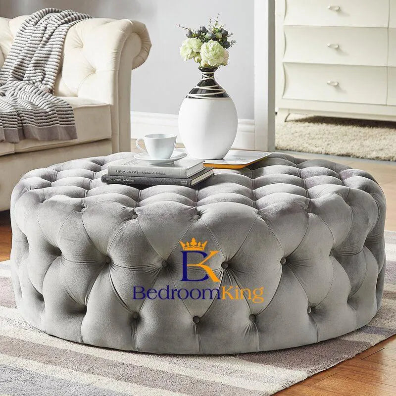 Oliviana Chesterfield Buttoned Pouffe - Bedroomking