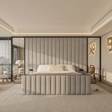 Wall panel bed with mirrors made by Bedroomking in grey plush velvet