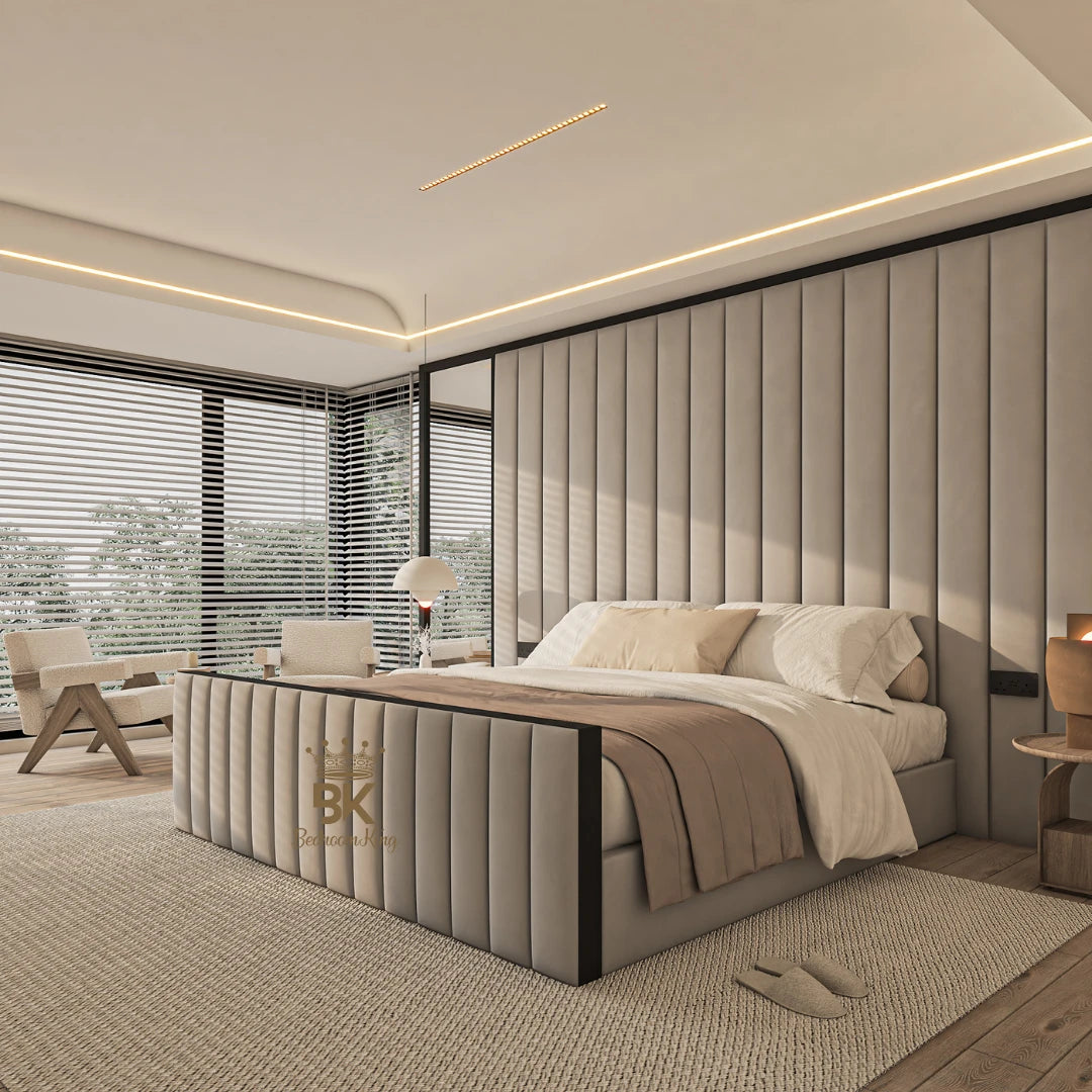 Wall panel with mirrors and black border made by Bedroomking