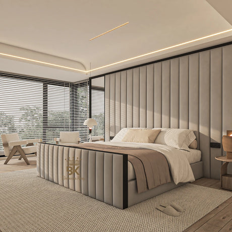 Wall panel with mirrors and black border made by Bedroomking