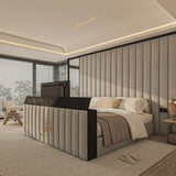 Black border TV bed + Wall panel with mirror made by Bedroomking