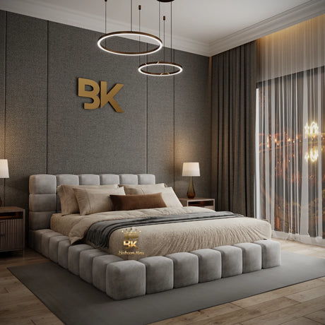 Jessi deluxe padded bed in silver plush velvet with optional ottoman storage base.