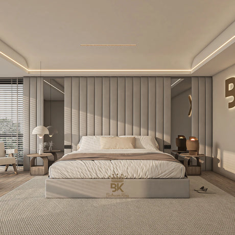 Ashford Wall Panel Storage Bed with mirrored panels made by Bedroomking