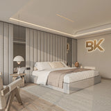 Luxury Ashford Wall Panel Storage Bed featuring mirrored panels and upholstered headboard made by Bedroomking