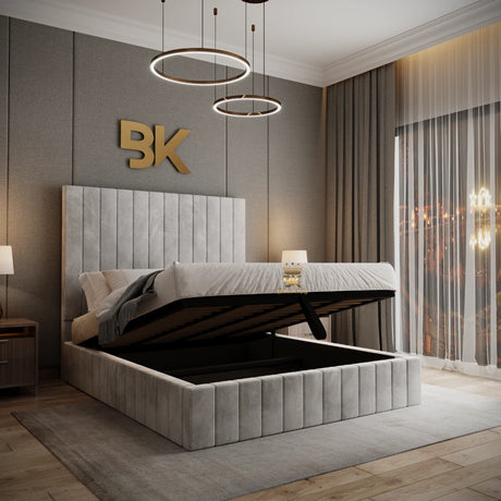 Full Panel Bed Frame With Ottoman Storage