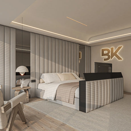 Wall panel with mirror and ottoman storage option made by Bedroomking