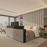 Wall panel with mirror and ottoman storage option made by Bedroomking