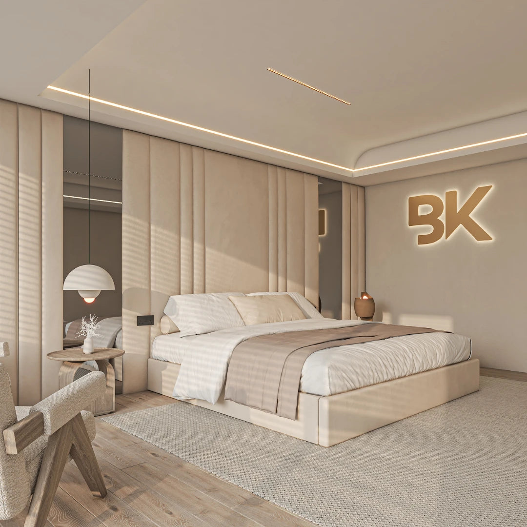 Wall Panel Headboard Storage Bed Set in cream plush made  by Bedroomking